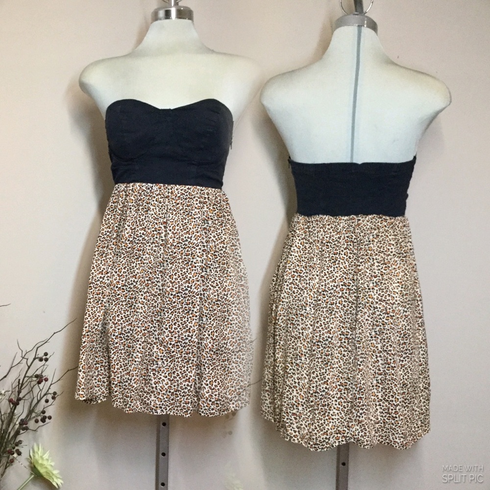 COPY - UK2LA,  Brown Leopard and Black 

 Strapless ,Cotton summer  Dress Size …